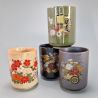 Set aus 4 japanischen Keramikbechern, traditionelle Blumen - BOTAN