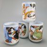Set aus 4 japanischen Keramiktassen, Erotische Drucke, EROCHIKKU