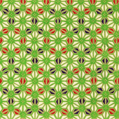 Japanese paper sheet, YUZEN WASHI, Asanoha, hemp leaves, green