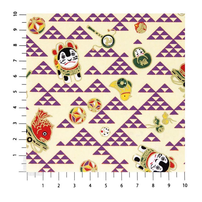 Japanese paper sheet, YUZEN WASHI, Scale pattern with toys, purple