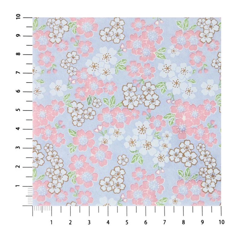 grande foglio di carta giapponese, YUZEN WASHI, blu, fiori di ciliegio in piena fioritura, piccolo