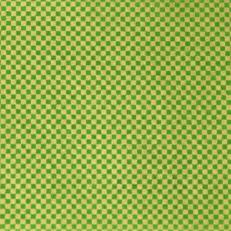 grande feuille papier japonais, YUZEN WASHI, vert/or, Motif à carreaux