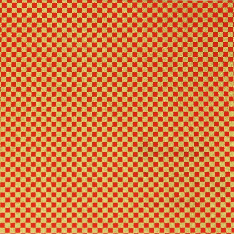 large sheet of Japanese paper, YUZEN WASHI, red/gold, Checkered pattern