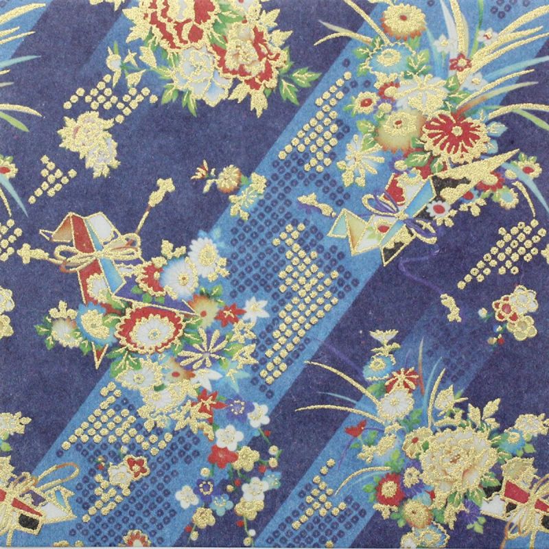 hoja de papel japonés, YUZEN WASHI, azul, ramo de flores Yoi kaori