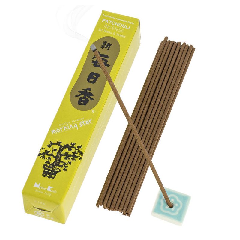 Schachtel mit 50 japanischen Räucherstäbchen, MORNING STAR PATCHOULI, Patschuli-Duft