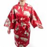 Traditioneller japanischer Happi-Kimono aus roter Baumwolle mit Kranichmuster für Damen, HAPPI YUKATA TSURU