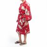 Kimono happi tradicional japonés de algodón rojo con estampado de grullas para mujer, HAPPI YUKATA TSURU