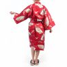 Kimono happi traditionnel japonais rouge en coton motif grue pour femme, HAPPI YUKATA TSURU