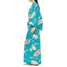 Kimono yukata tradicional japonés de algodón turquesa con estampado de grúas para mujer, YUKATA TSURU