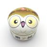 Japanese brown metal tea box with owl motif, Furuko, 150gr