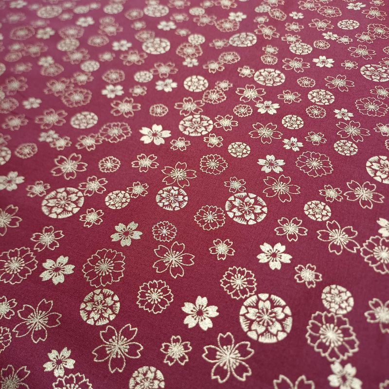 Tissu rouge japonais en coton, motif fleur de prunier, SAKURA, fabriqué au Japon largeur 112 cm x 1m