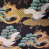 Tela japonesa de algodón negro/dorado, estampado de pinos y dragones, RYU MATSU, hecha en Japón ancho 112 cm x 1m