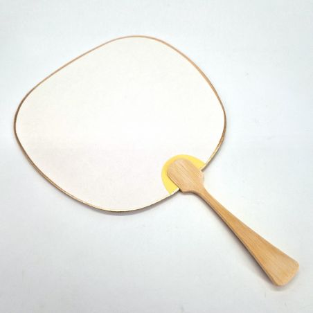 Éventail japonais non pliant uchiwa en papier et bamboo, blanc, 26cm