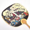 Japanischer, nicht faltbarer Uchiwa-Fächer aus Papier und Bambus mit Kuniyoshi-Muster „Sohma“, 26 cm