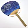 Éventail japonais non pliant uchiwa en papier et bamboo motif fau d 'artifice, HANABI, 38x24,5 cm