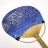 Éventail japonais non pliant uchiwa en papier et bamboo motif fau d 'artifice, HANABI, 38x24,5 cm