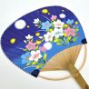 Japanese non-folding uchiwa fan in paper and bamboo with firefly pattern, HOTARU, 31x21.5 cm