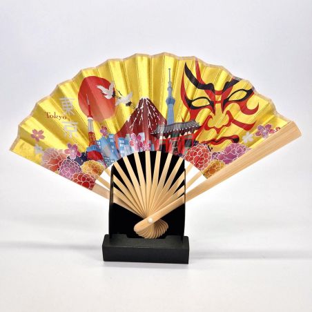 Japanese paper and bamboo decorative fan, TOKYO