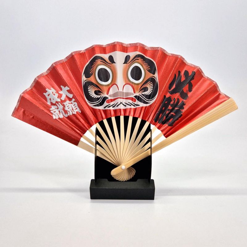 Japanese paper and bamboo decorative fan, DARUMA