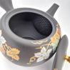 Japanese kyusu teapot in black tokoname clay with grape pattern, Budō, 270 cl