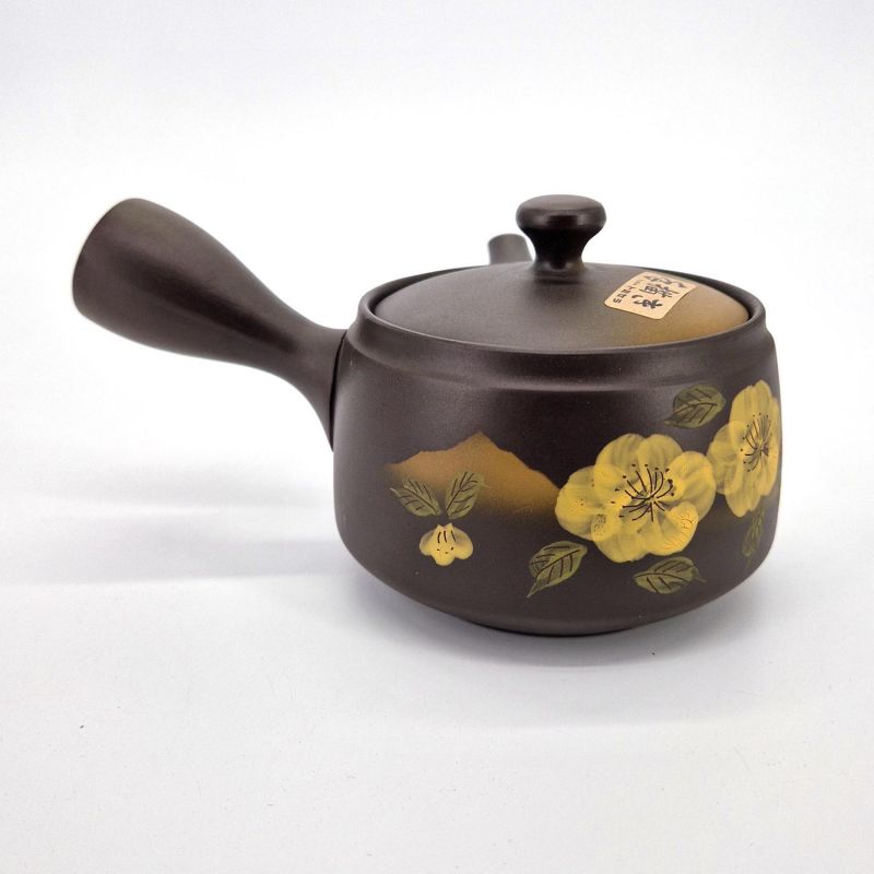 Japanese Kyusu Teapot in Brown Ceramic, Kiiroi Hana, 0.370lt