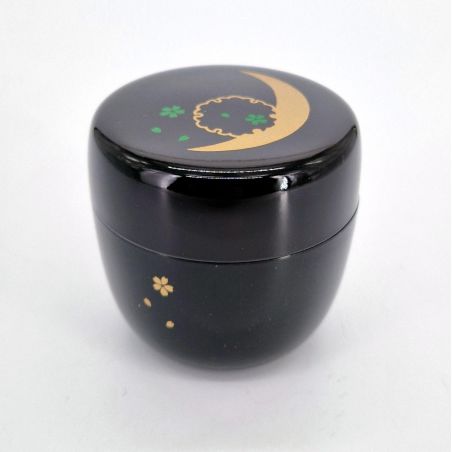 Japanese black natsume tea caddy in traditional pattern resin, KODAIJI, 40g