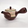 Japanese kyusu teapot tokoname brown pink and green line patterns, SUTORAIPO, 350 cc