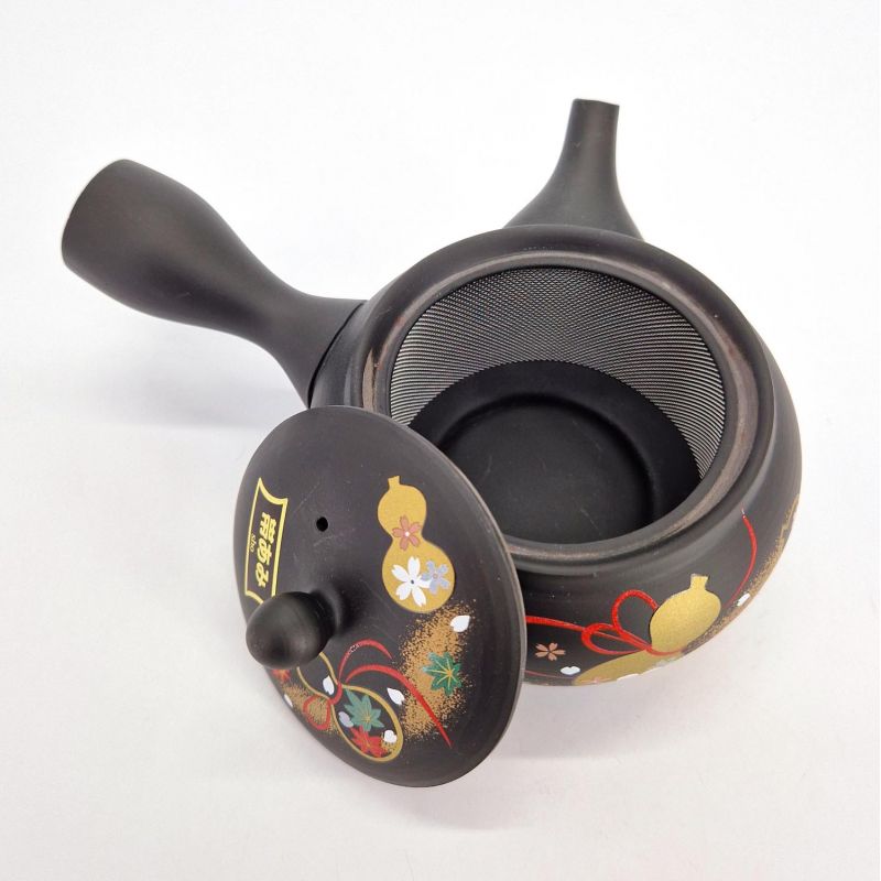 Teiera giapponese Kyusu in argilla nera Tokoname con motivo a zucca, HYOTA, 33 cl