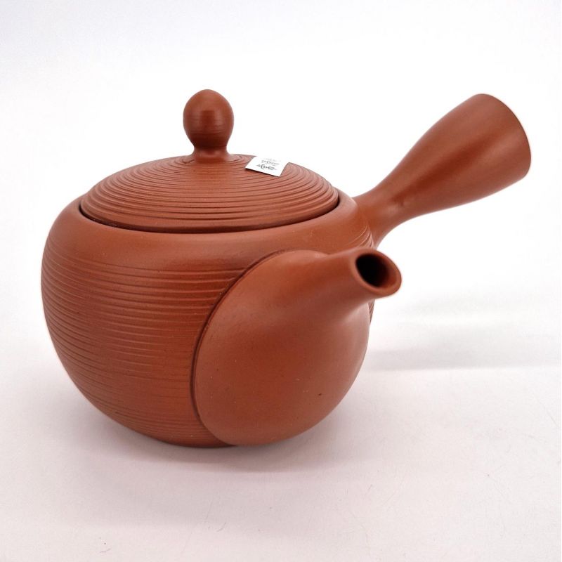 Japanische Kyusu-Teekanne Tokoname mit rotem Linienmuster, AKAI SEN, 360 cc