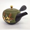 Tetera japonesa kyusu en tierra tokoname negra y verde con estampado de helechos, SHIDA, 320 cc