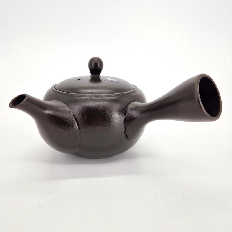 Teiera giapponese kyusu in argilla nera tokoname con motivo floreale, SAKURA, 400 cc