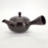 Japanese kyusu teapot in black tokoname clay with flower pattern, SAKURA, 400 cc