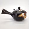 Tetera japonesa kyusu de arcilla tokoname negra con estampado de flores, SAKURA, 400 cc