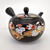 Teiera giapponese kyusu in argilla nera tokoname con motivo floreale, SAKURA, 400 cc