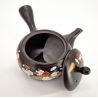 Japanische Kyusu-Teekanne aus schwarzem Tokoname-Ton mit Blumenmuster, SAKURA, 400 cc