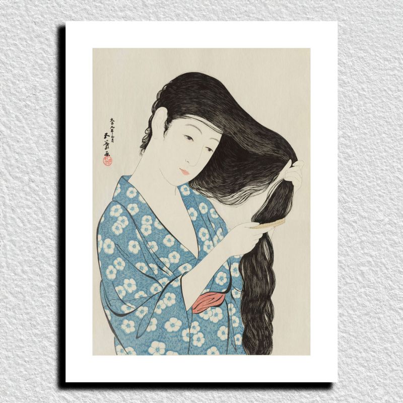 Grabado en madera japonés, Goyō Hashiguchi, Mujer peinándose