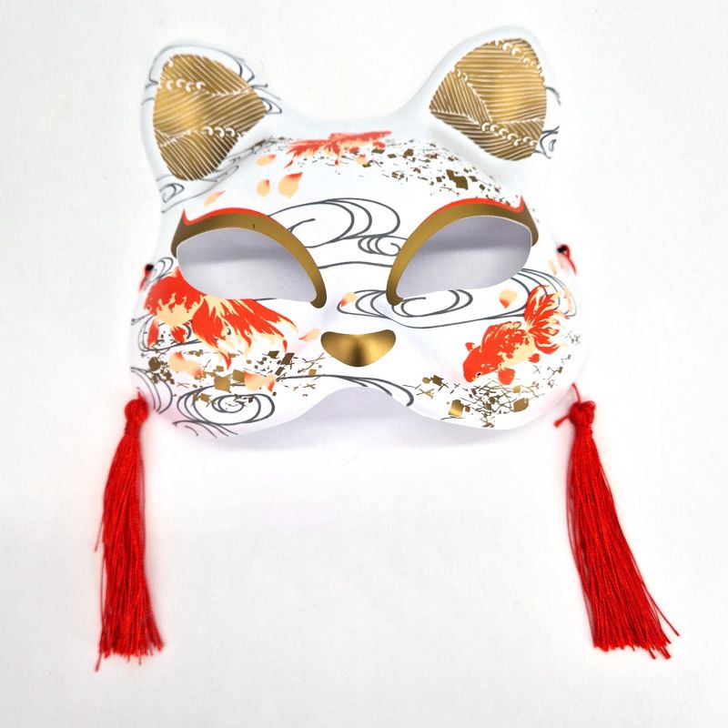 Maschera giapponese da gatto bianco - motivo pesce rosso - NEKO GOLDFISH