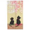 Cortina japonesa Noren, poliéster, 85 x 150 cm, 2 gatos negros, KURO NEKO