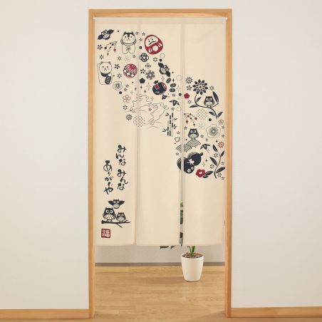 Cortina Noren de estilo japonés, 3 paneles, gracias, natural Seseragi, 85 x 150 cm