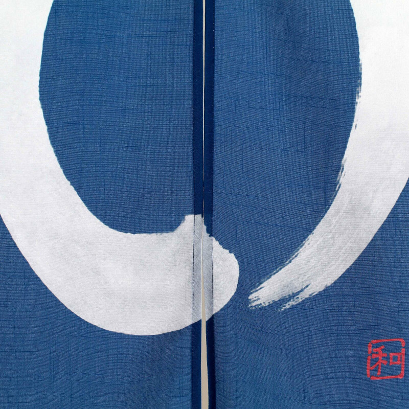 rideau noren japonais bleu, polyester, 85 x 150 cm, cercle zen ENSO