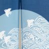 rideau noren japonais bleu, polyester, 85 x 150 cm, vagues et oiseaux, NAMI CHIDORI