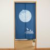 rideau noren japonais bleu, polyester, 85 x 150 cm, vagues et oiseaux, NAMI CHIDORI