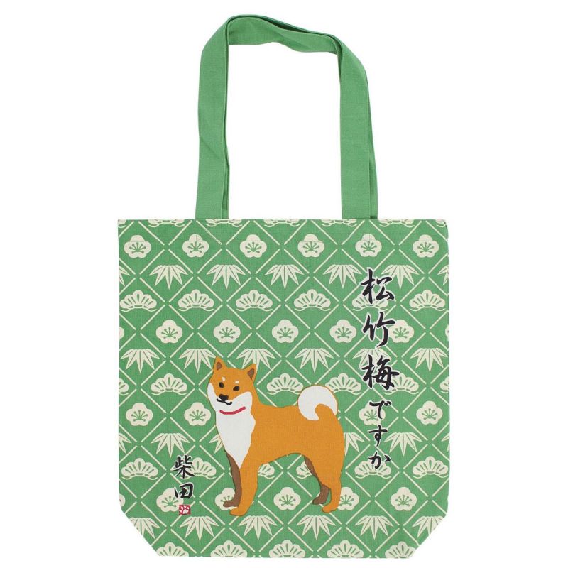 Sac tote bag 100% coton Chien Shiba et ses motifs fleurs- PATAN