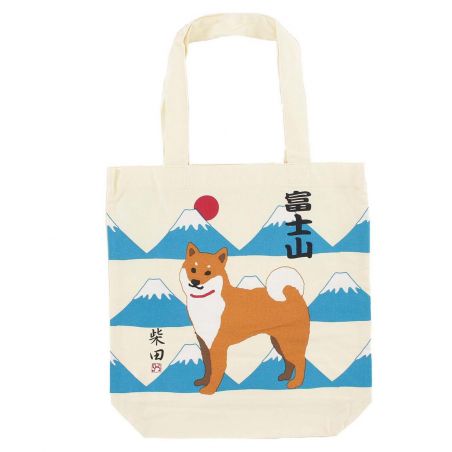 Tragetasche aus 100 % Baumwolle, Shiba-Hund und Berg Fuji – SHIBAINU TO FUJISAN