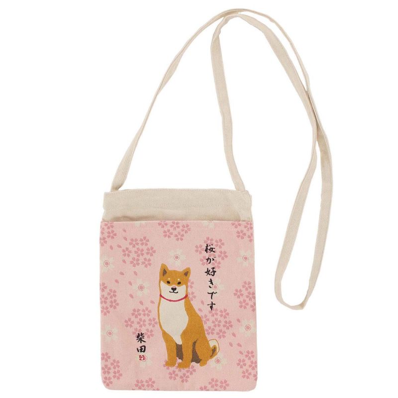 Borsa tote piccola 100% cotone Cane Shiba e fiori Sakura - SAKURA NO HANA