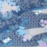 grande feuille papier japonais, YUZEN WASHI, bleu, Carrosse de fleurs et brume précieuse