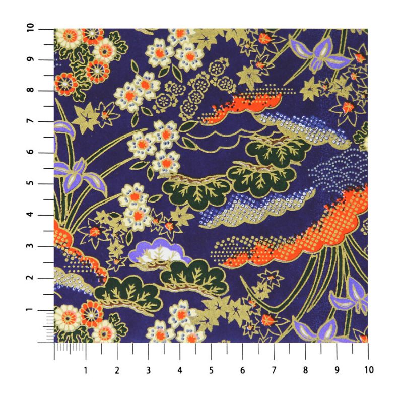 hoja grande de papel japonés, YUZEN WASHI, azul, estampado Hanayose