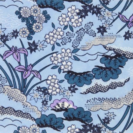 hoja grande de papel japonés, YUZEN WASHI, rosa, estampado Hanayose