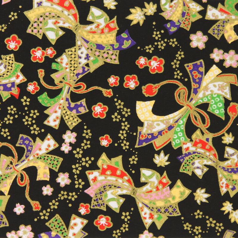 grande feuille papier japonais, YUZEN WASHI, noir, motif Sokune Noshi Season