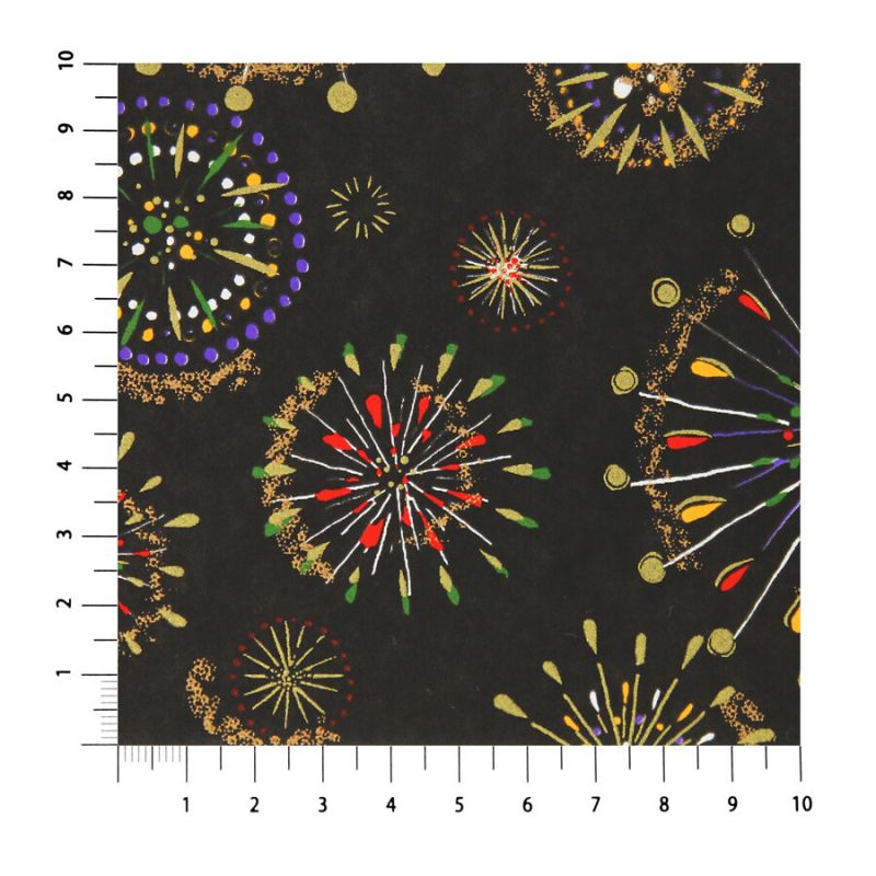 grande feuille papier japonais, YUZEN WASHI, noir, motif feu d'artifice - HANABI